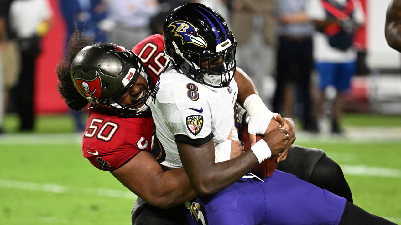 WATCH: Vita Vea sacks Lamar Jackson, goes for a swim