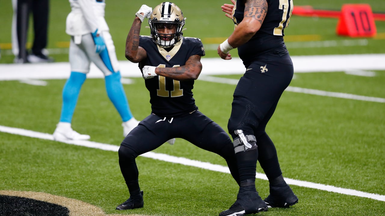 New Orleans Saints wide receiver Deonte Harris' first NFL touchdown beats  the halftime buzzer to give the Saints the lead