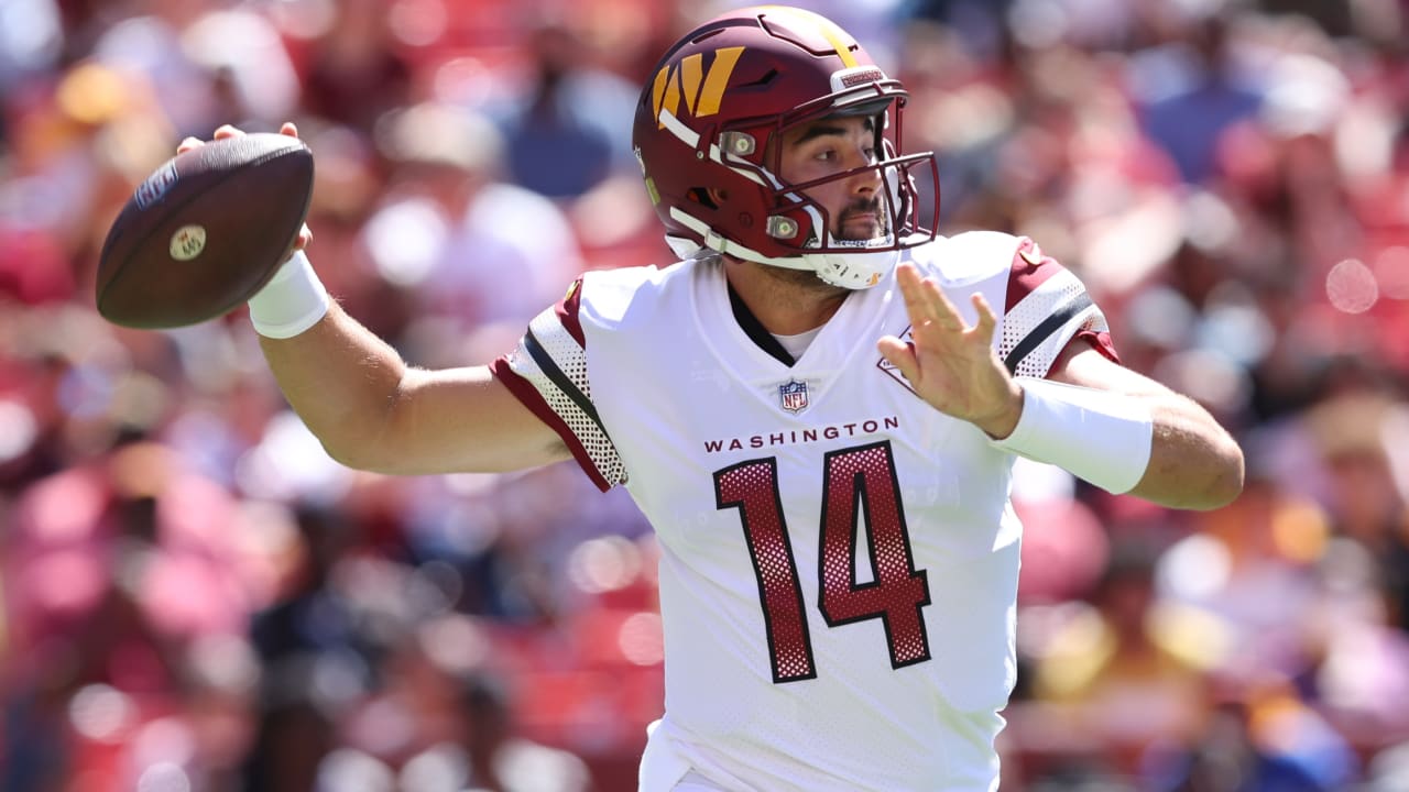 Washington Commanders QB Sam Howell connects with WR Alex Erickson down