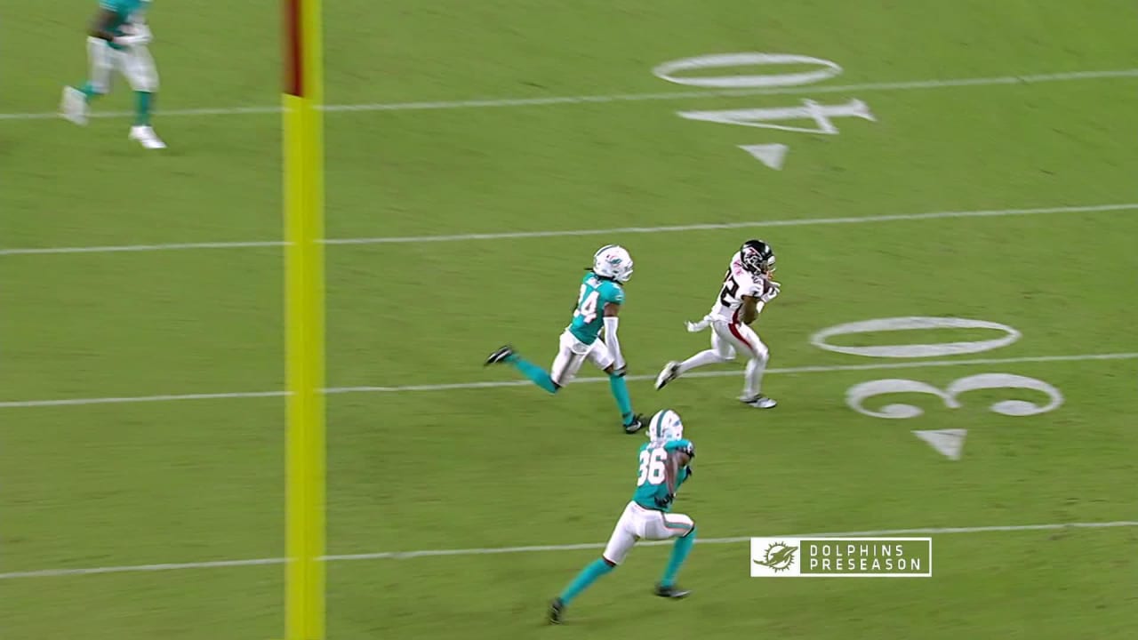 Atlanta Falcons quarterback Logan Woodside sails 27yard pass to wide