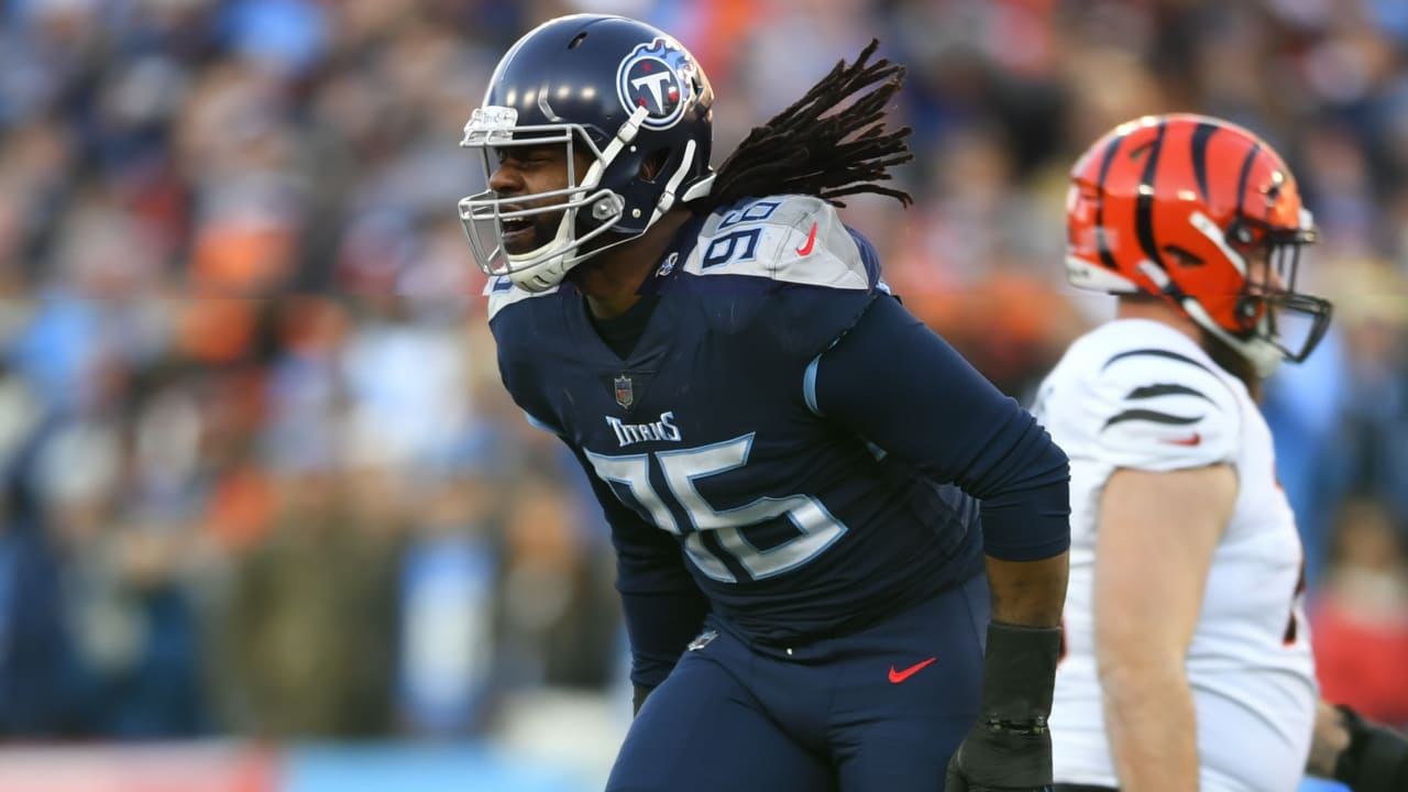 Tennessee Titans defensive tackle Denico Autry (96) runs off the field  during the first half of an NFL football game against the New England  Patriots, Sunday, Nov. 28, 2021, in Foxborough, Mass. (