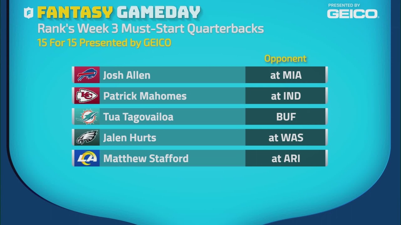Week 3 15 for 15 presented by GEICO NFL Fantasy GameDay