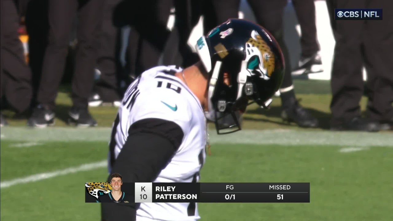 JACKSONVILLE, FL - SEPTEMBER 18: Jacksonville Jaguars place kicker Riley  Patterson (10) lines ups or