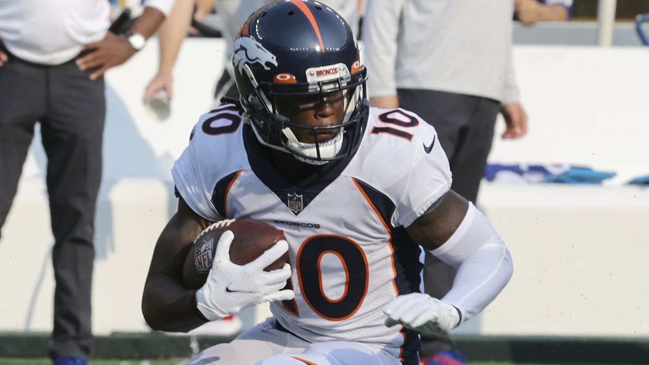 Denver Broncos wide receiver Jerry Jeudy stands on the sideline