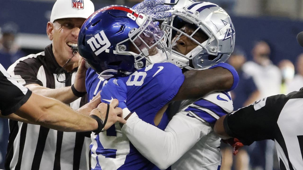 Watch: Cowboys S Damontae Kazee, Giants WR Kadarius Toney get into