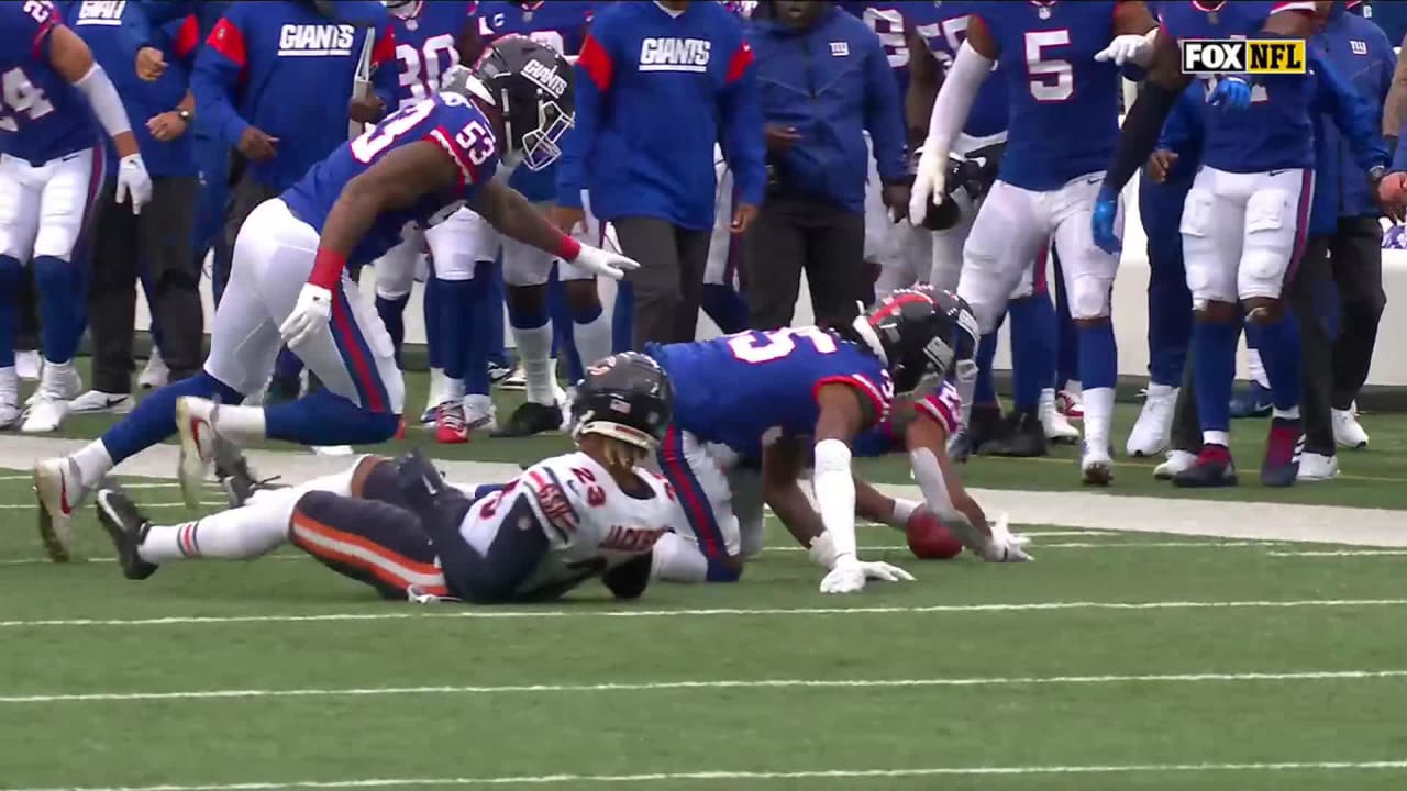 New York Giants running back Gary Brightwell pounces on Velus Jones Jr