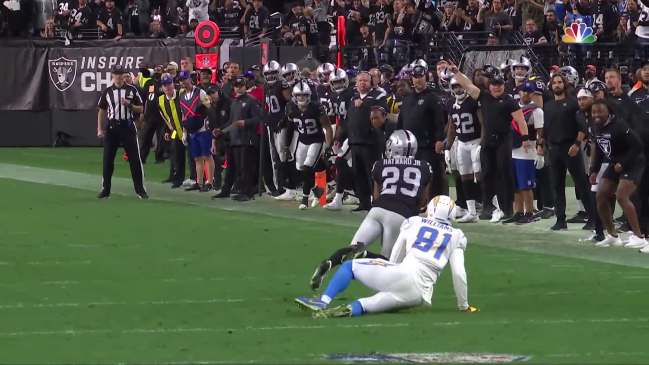 Las Vegas Raiders cornerback Casey Hayward snags a downfield