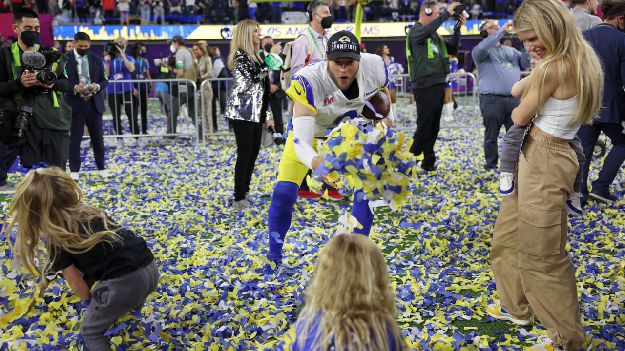 Matthew Stafford celebrates LA Rams' Super Bowl victory