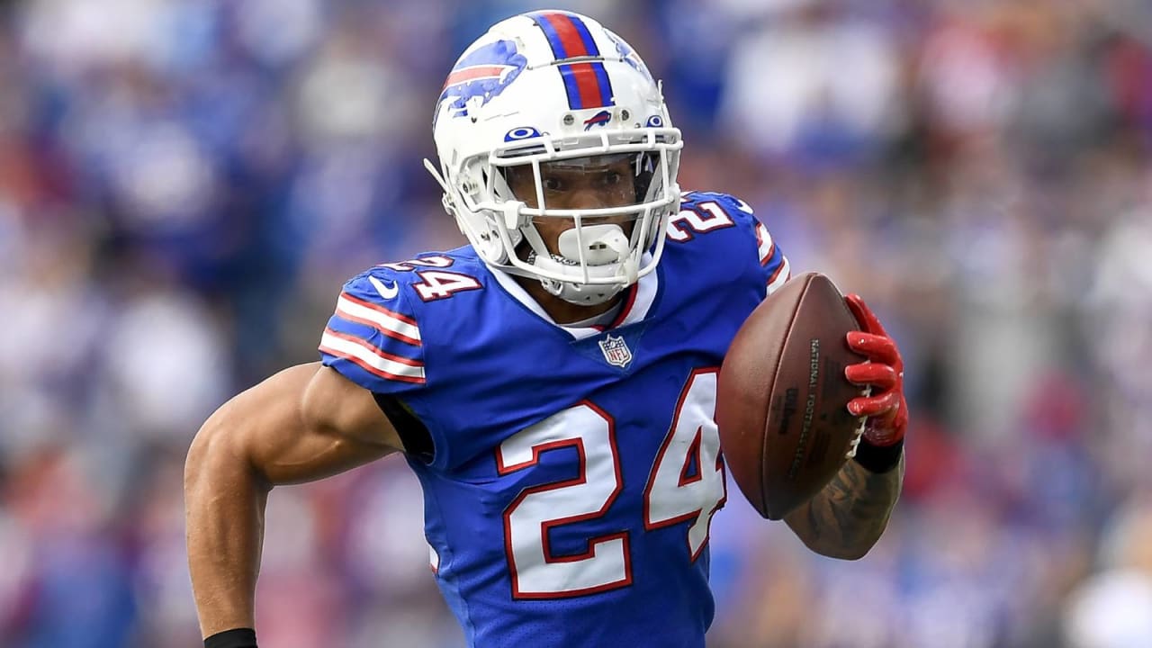 Buffalo Bills cornerback Taron Johnson (7) walks off the field