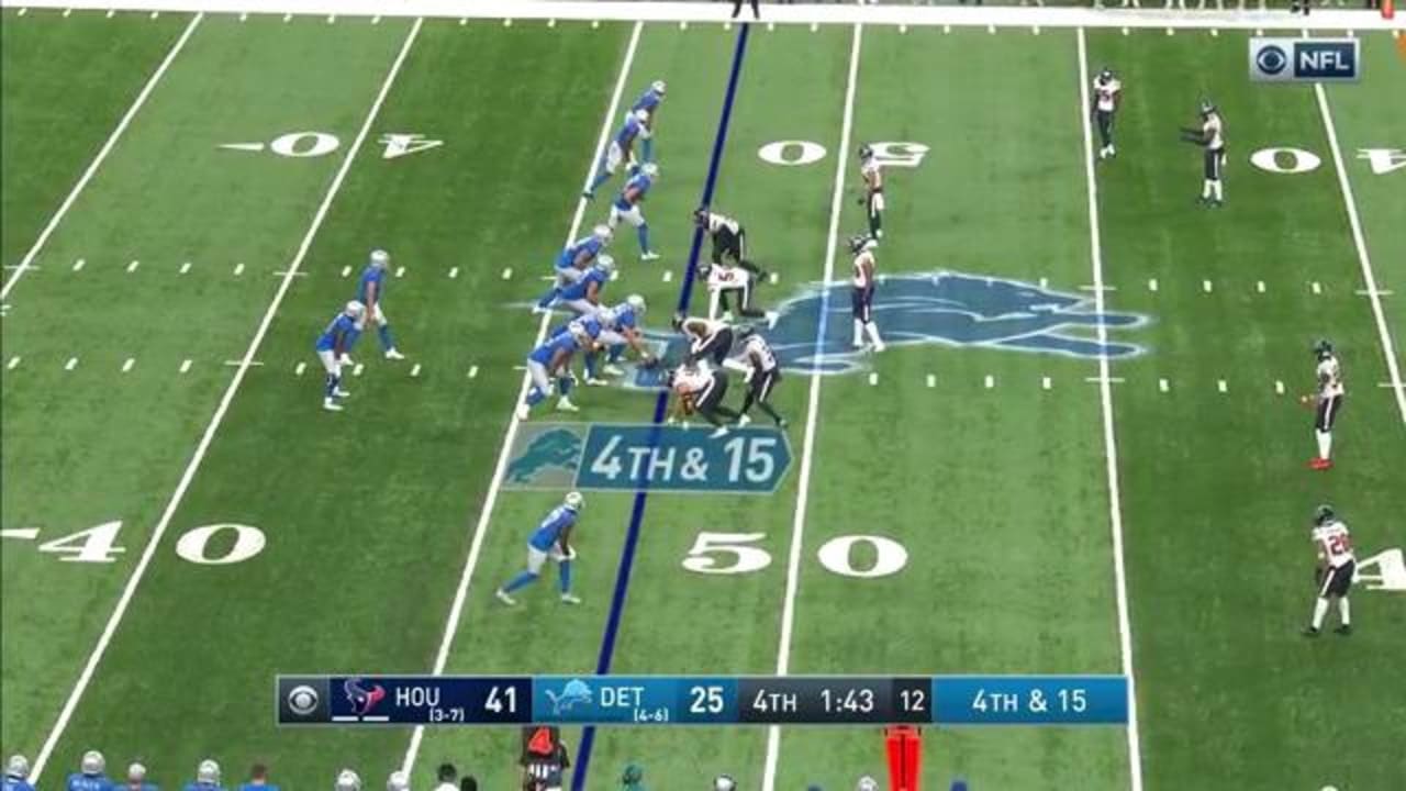 Detroit Lions quarterback Matthew Stafford hits wide receiver Marvin Jones  downfield for 38 yards