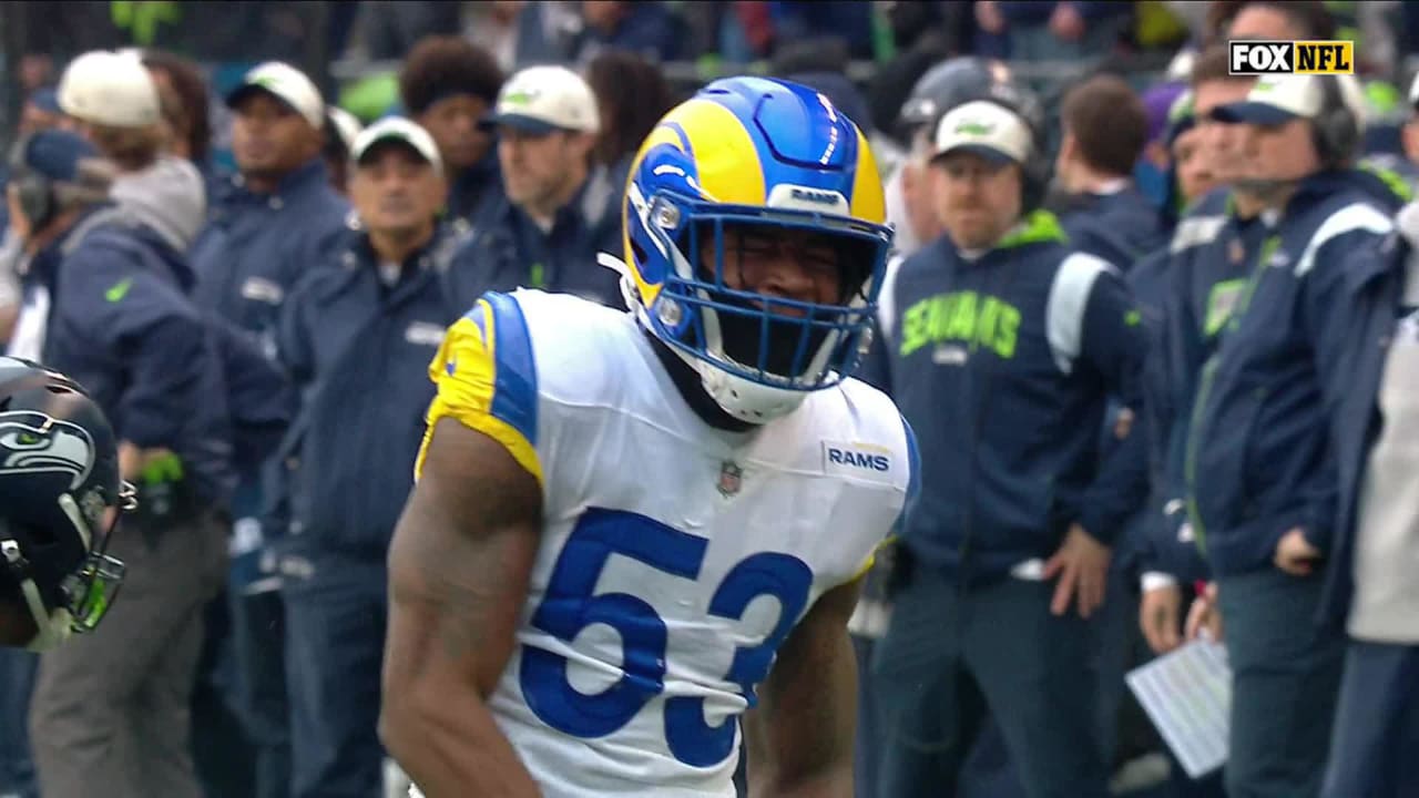 Los Angeles Rams linebacker Ernest Jones (53) tackles San