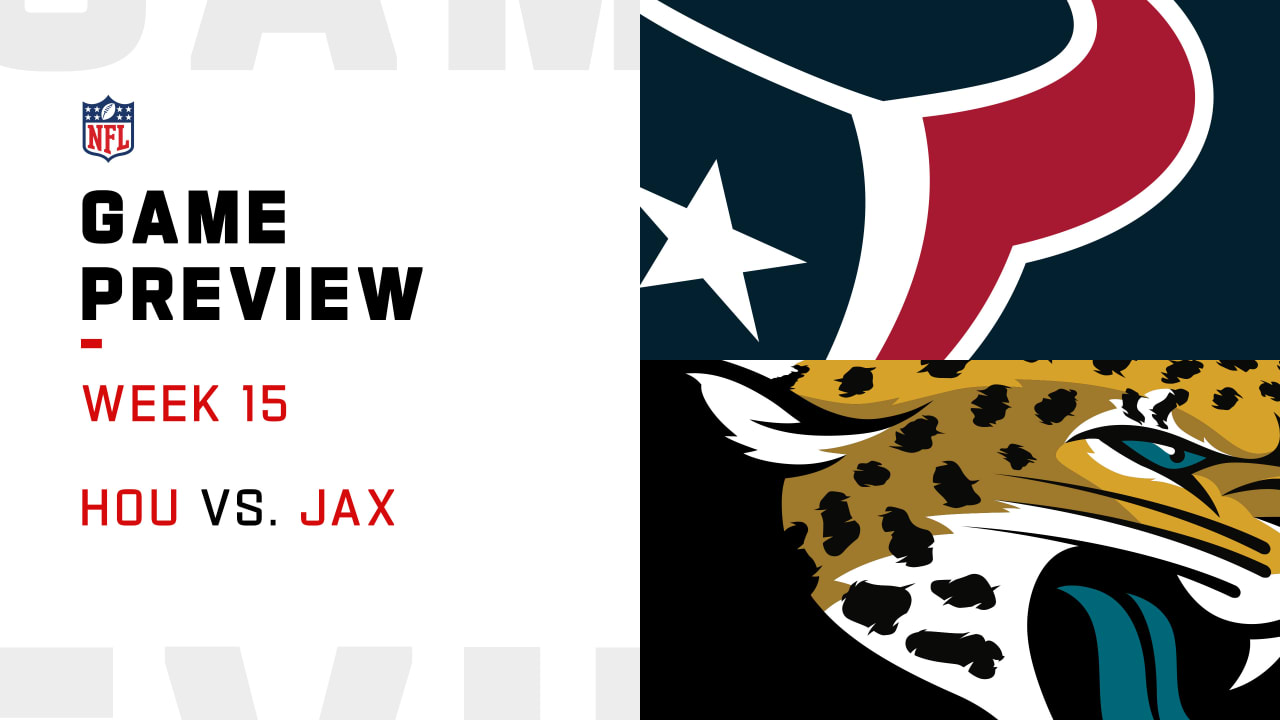 Jacksonville Jaguars vs. Houston Texans . NFL Game. American Football  League match. Silhouette of professional player celebrate touch down.  Screen in background. Stock Photo