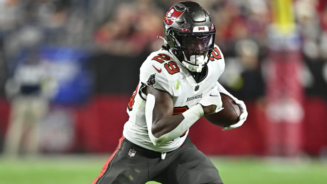 Tampa Bay Buccaneers' Rachaad White (1) during a joint practice