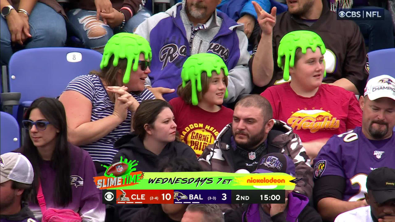 Fans don trio of Nickelodeon slime caps to Cleveland Browns-Baltimore  Ravens game during Week 7 of the 2022 NFL season