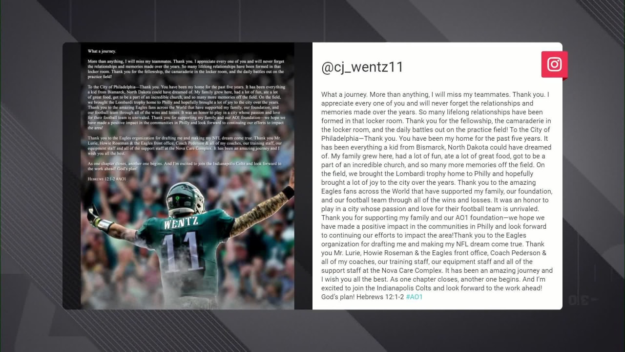 Carson Wentz says goodbye to Philadelphia following trade to Colts