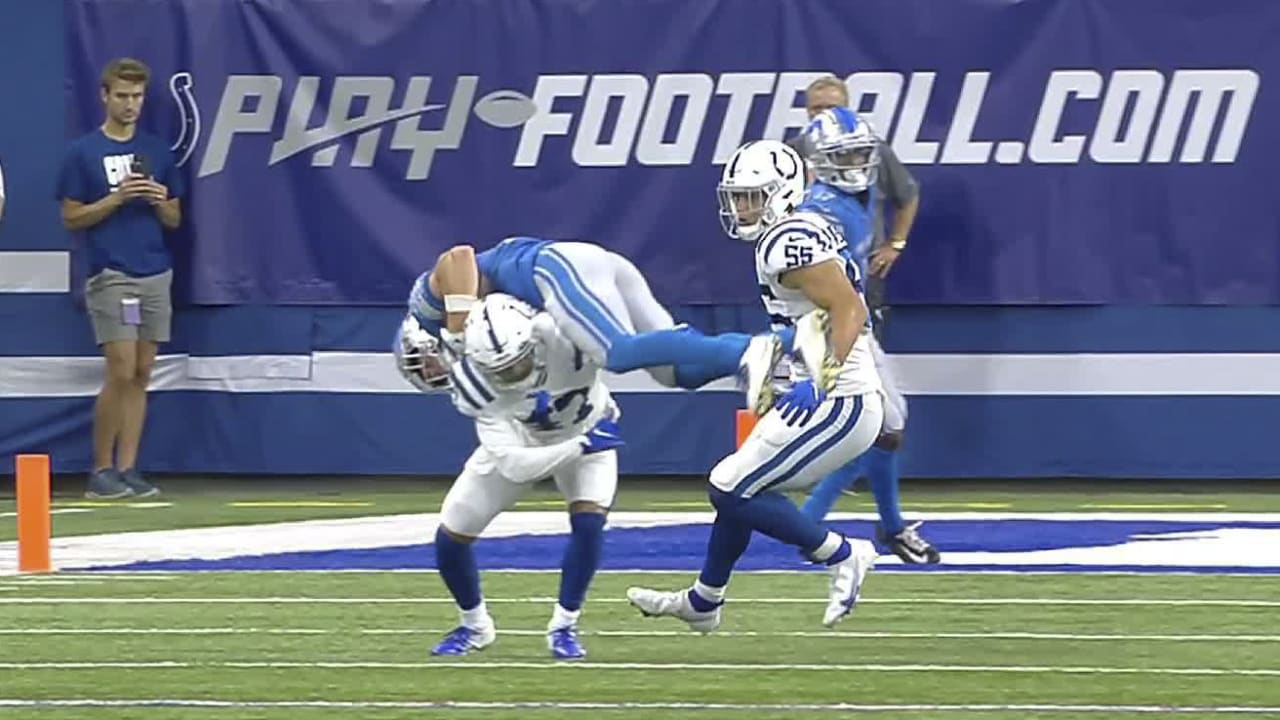 Indianapolis Colts cornerback Anthony Chesley flips Detroit Lions wide