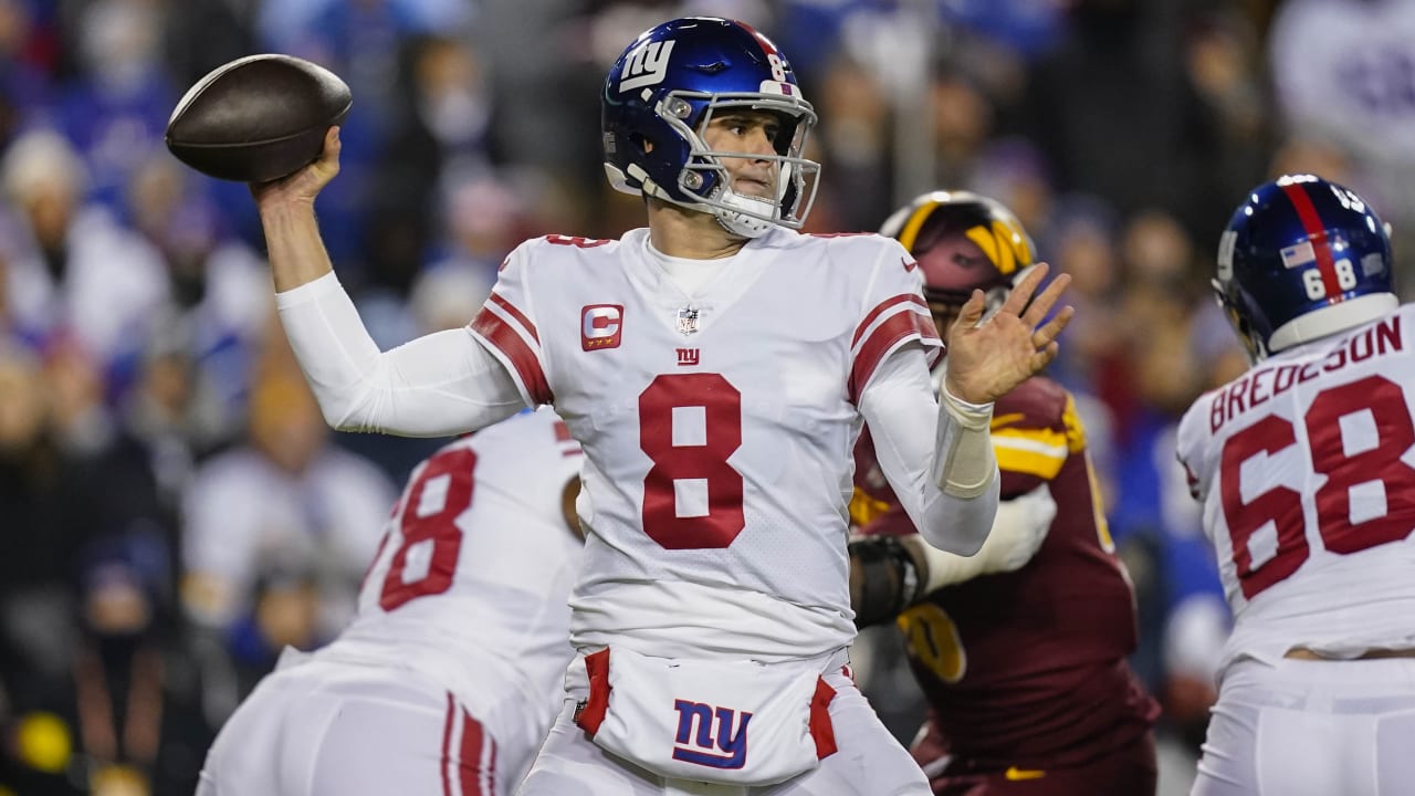 January 1, 2023, East Rutherford, New Jersey, USA: New York Giants wide  receiver Isaiah Hodgins (18) spikes the ball in the end zone after a  touchdown in the first half during a