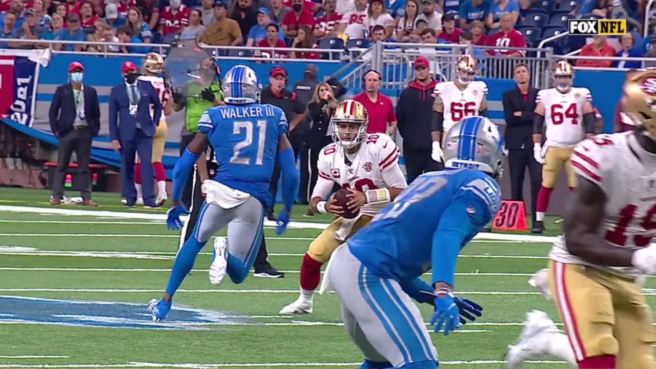 Detroit Lions cornerback Trey Walker blitzes off corner to sack San