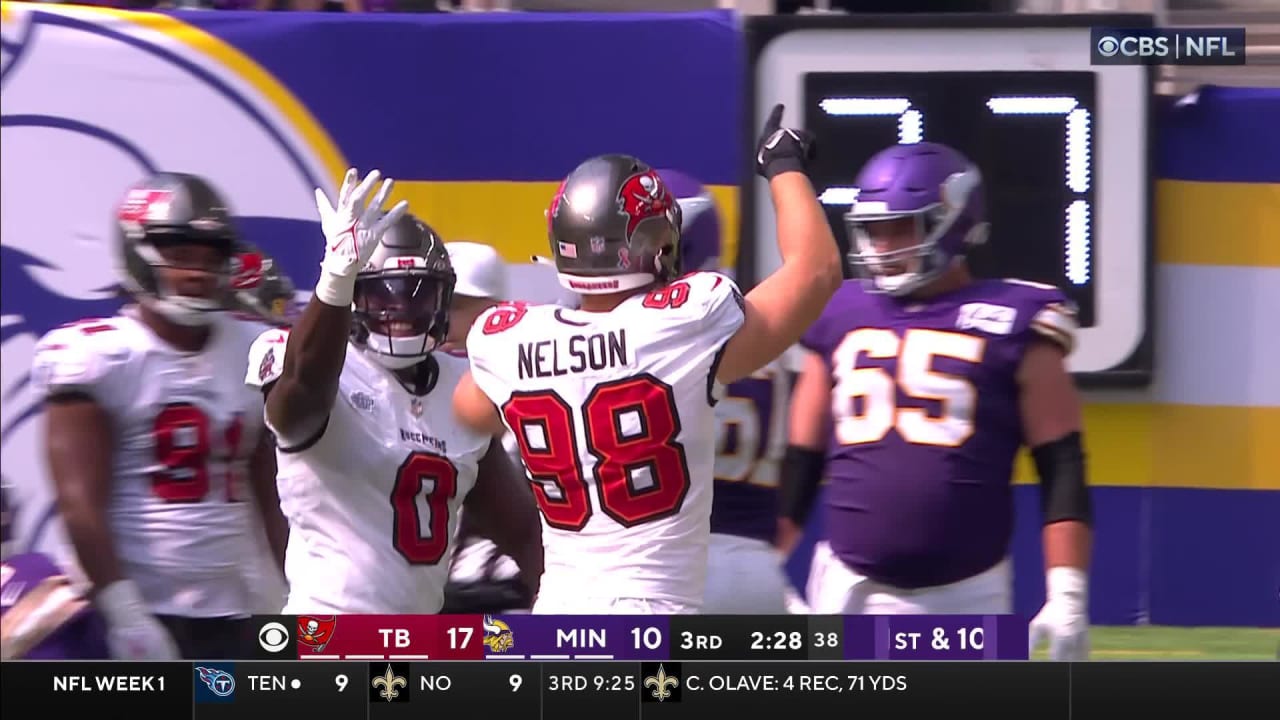 Tampa Bay Buccaneers linebacker Anthony Nelson brings down