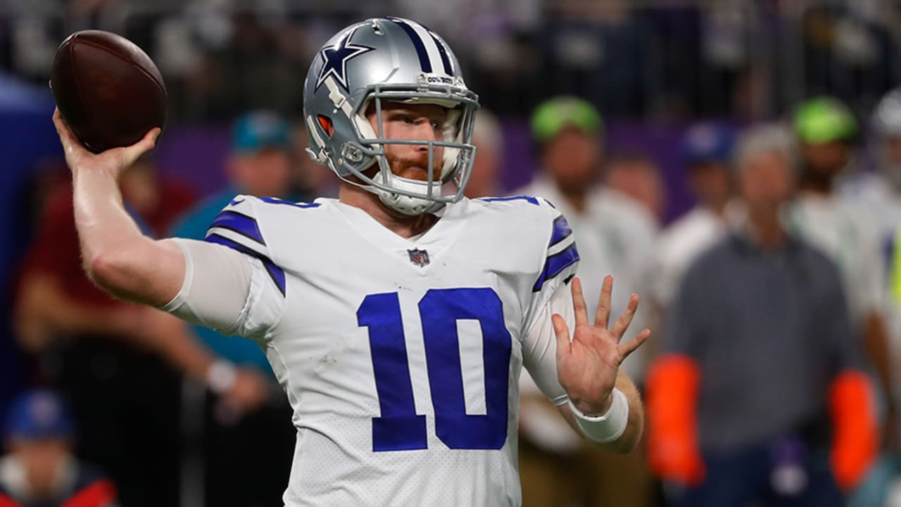 Dallas Cowboys quarterback Cooper Rush steps up in the pocket for