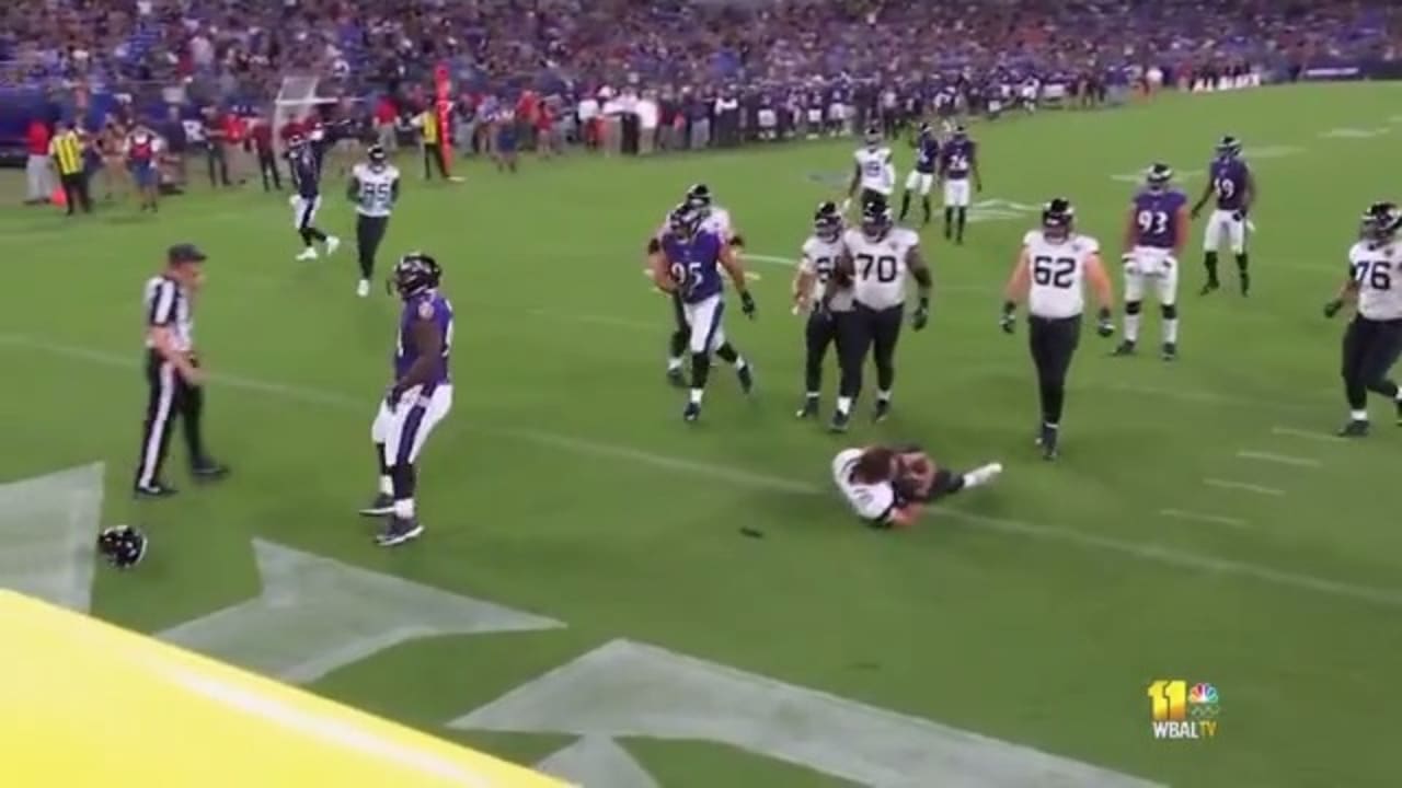 Gardner Minshew's Helmet Flies Off After Hit From Ravens' Kenny Young