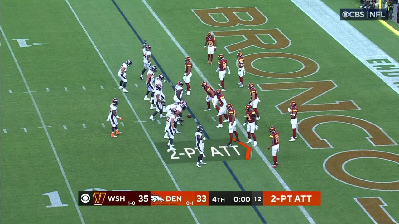 Washington Commanders defensive back Benjamin St. Juste breaks up Denver  Broncos critical two-point conversion