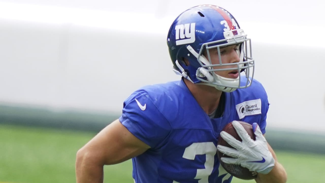 New York Giants running back Sandro Platzgummer (34) practices