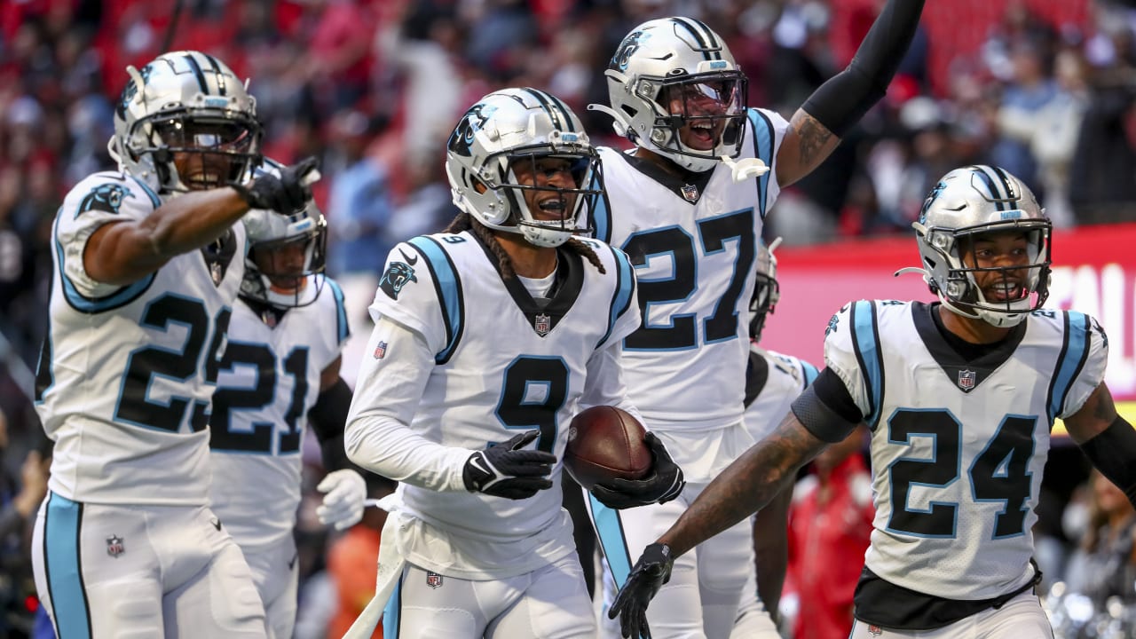 Carolina Panthers' Stephon Gilmore returns an interception against