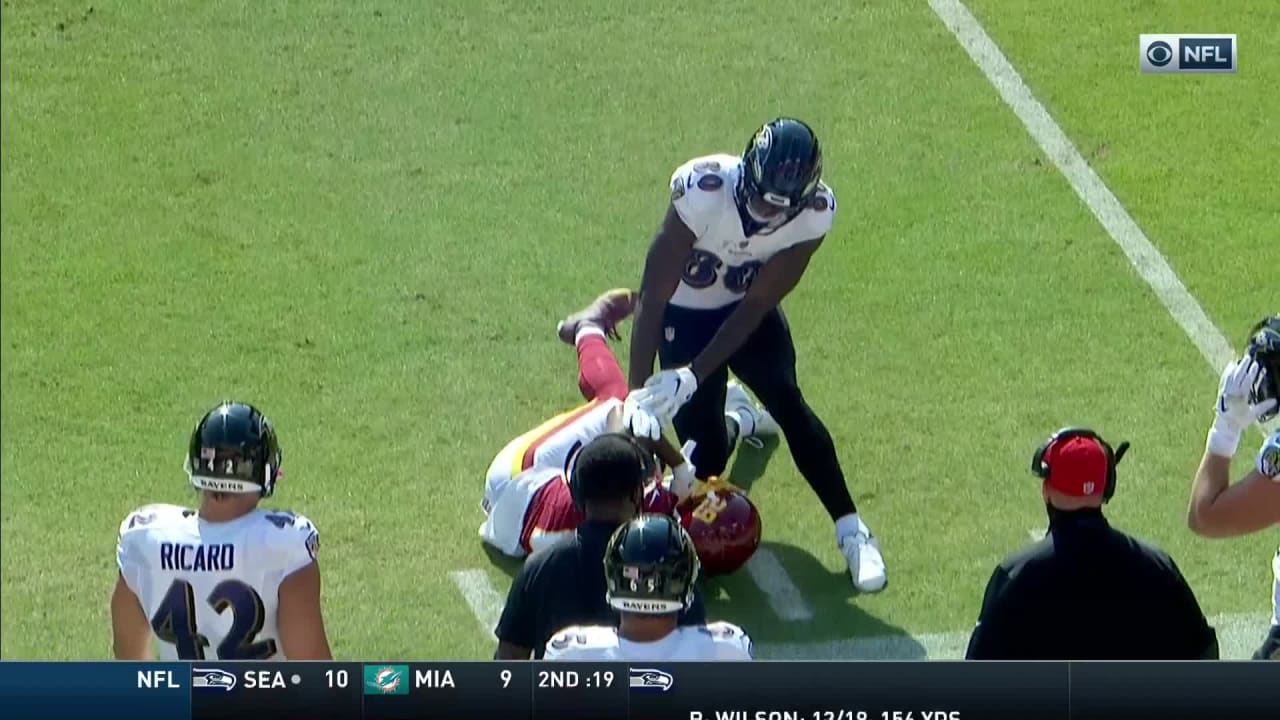 Baltimore Ravens quarterback Lamar Jackson throws interception to