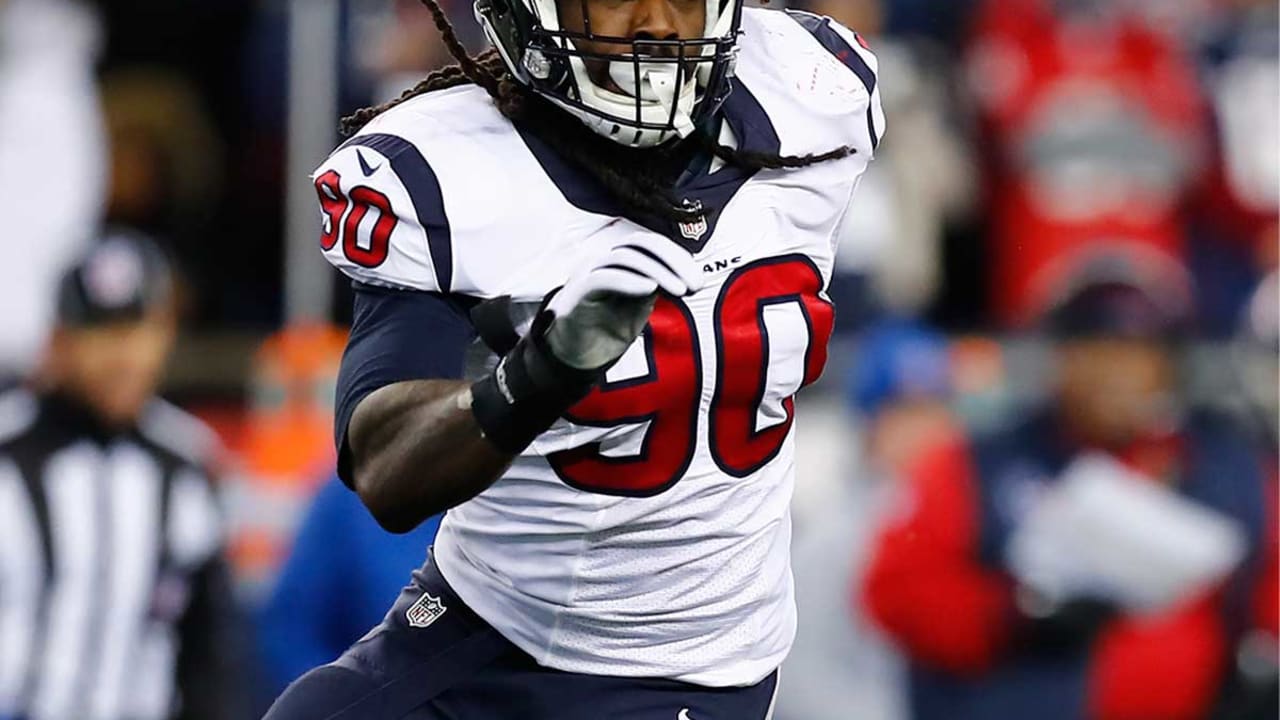 Houston Texans linebackers Jadeveon Clowney, left, and Whitney