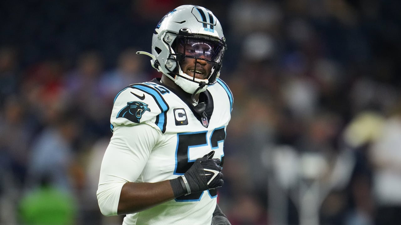 Charlotte, USA. 26th Aug, 2022. August 26, 2022: Carolina Panthers  defensive end Brian Burns (53) watches a replay of a possible fumble in the  fourth quarter against the Buffalo Bills in the