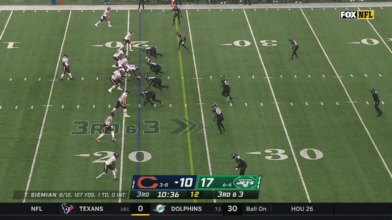 New York Jets defensive end Bryce Huff goes unblocked for massive thirddown sack on Siemian