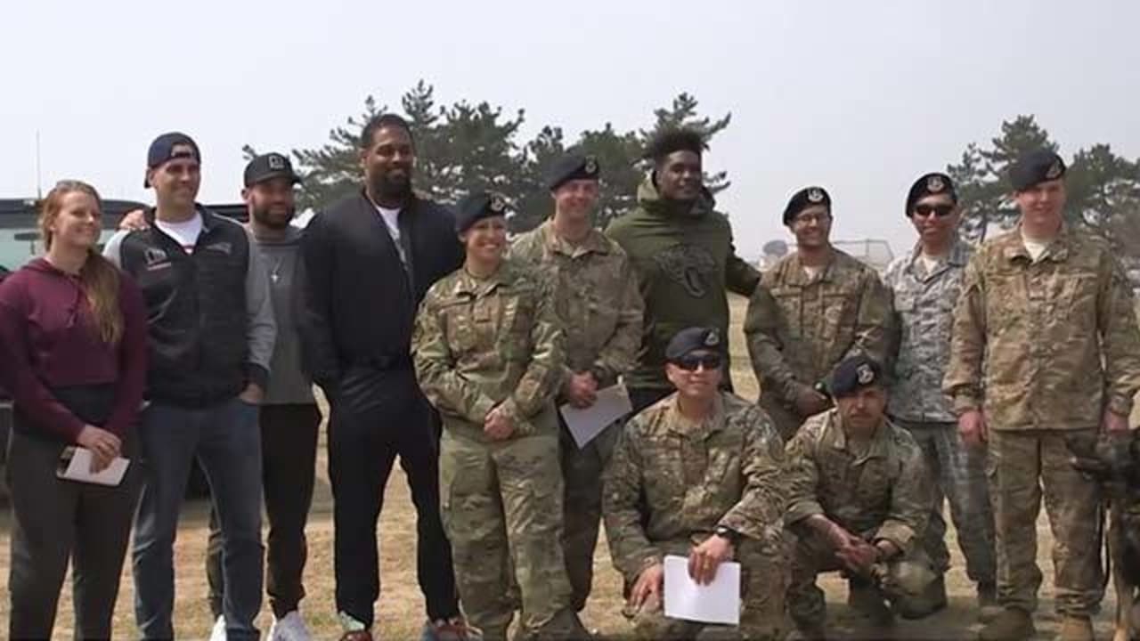 NFL players work with military K-9 unit on USO tour in South Korea