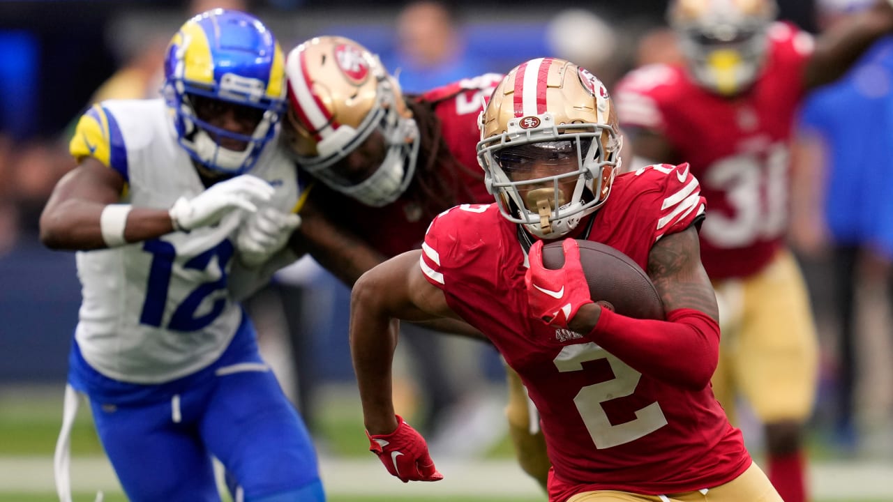 San Francisco 49ers cornerback Deommodore Lenoir (38) intercepts a