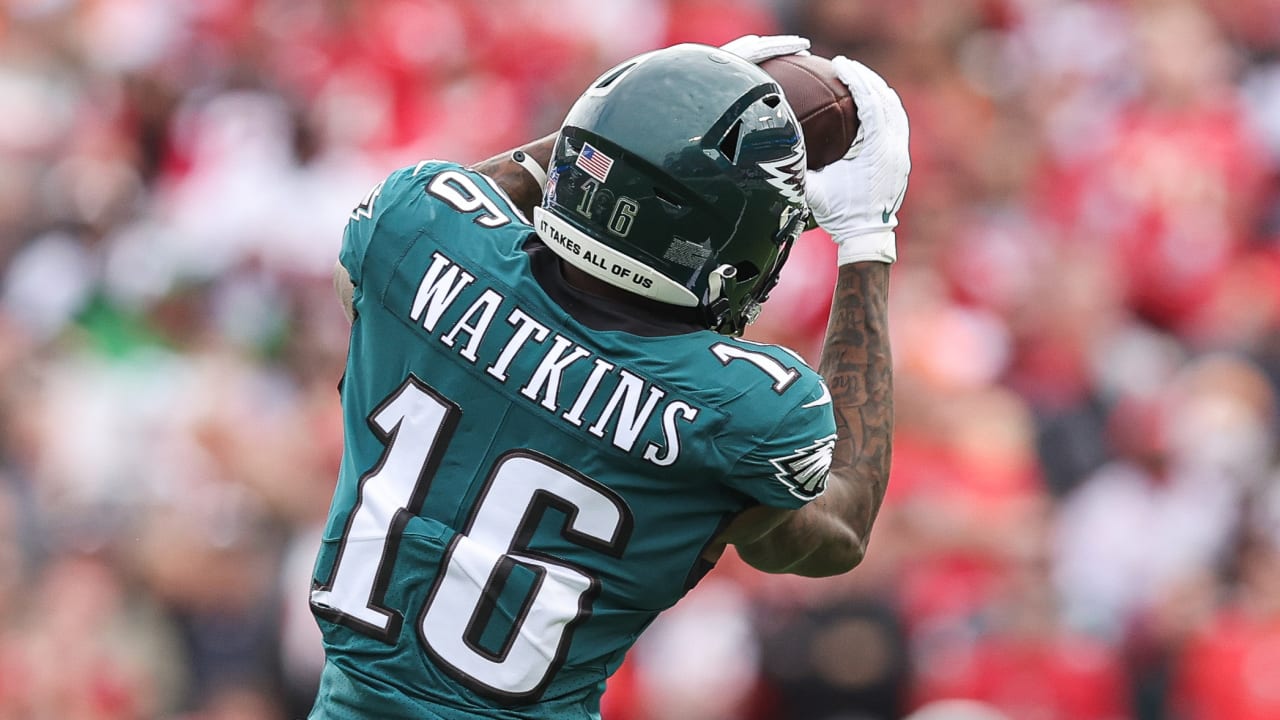 Philadelphia Eagles wide receiver Quez Watkins highpoints quarterback