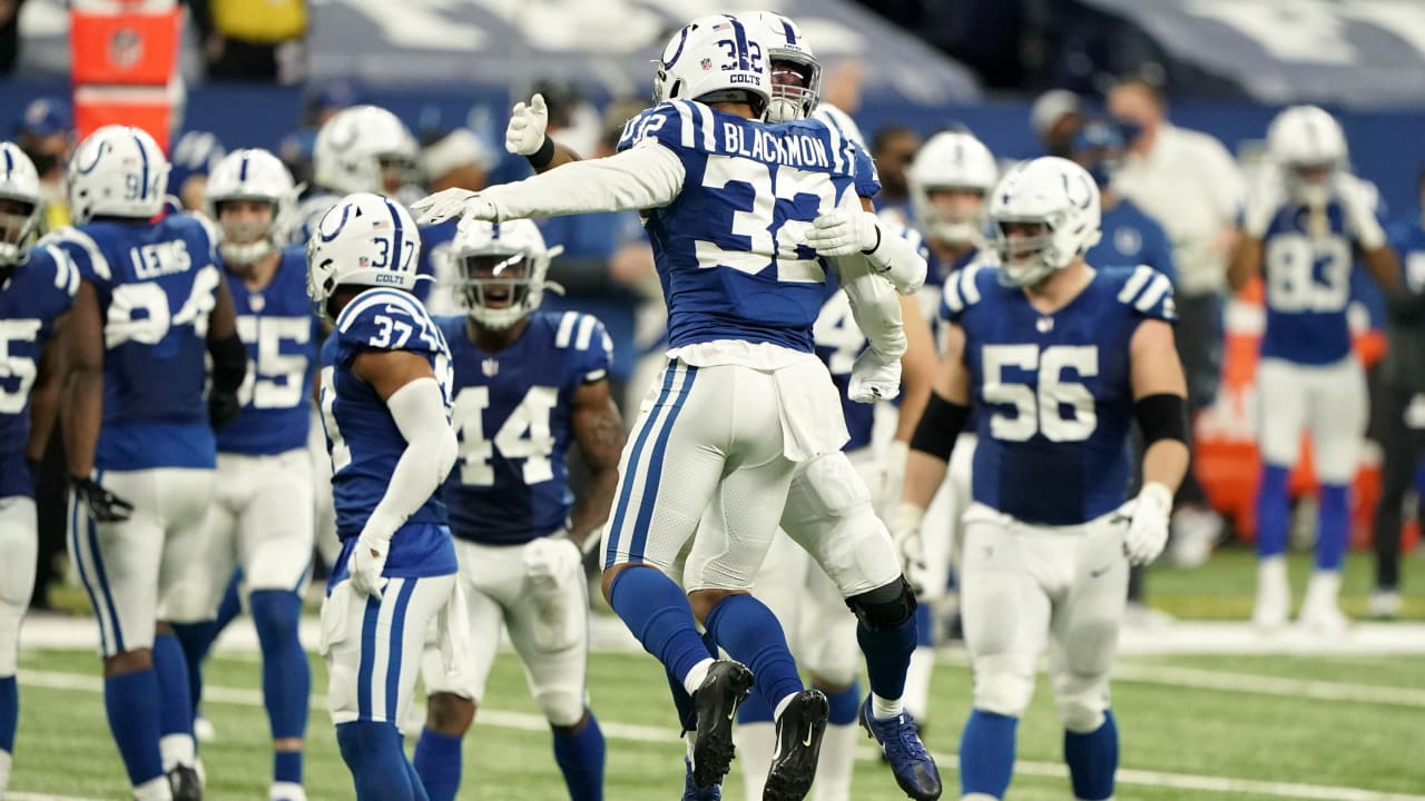 Indianapolis Colts safety Julian Blackmon jars the ball free from