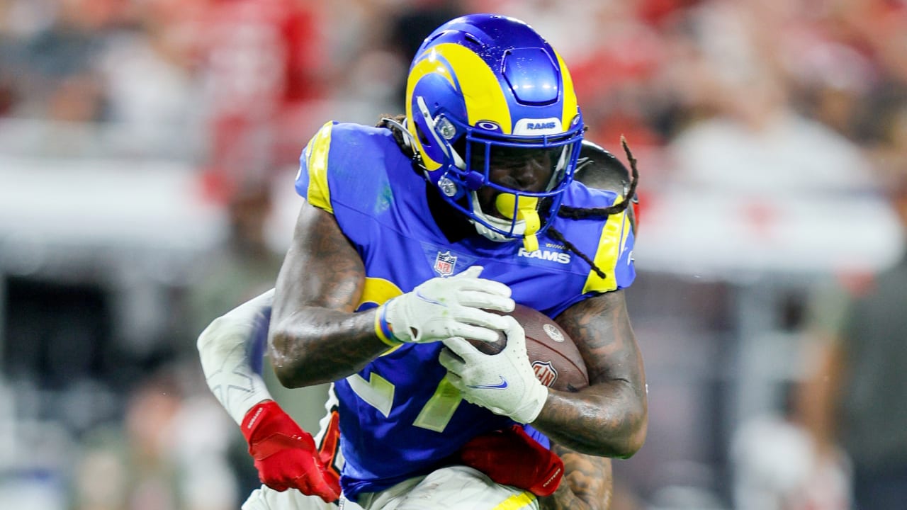 Los Angeles Rams running back Darrell Henderson runs the ball for a