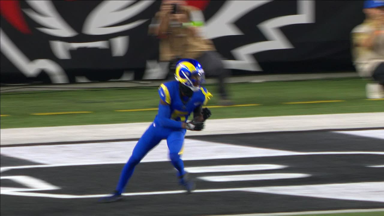 Los Angeles Rams quarterback Matthew Stafford connects with wide receiver  Tutu Atwell downfield for a 31-yard touchdown