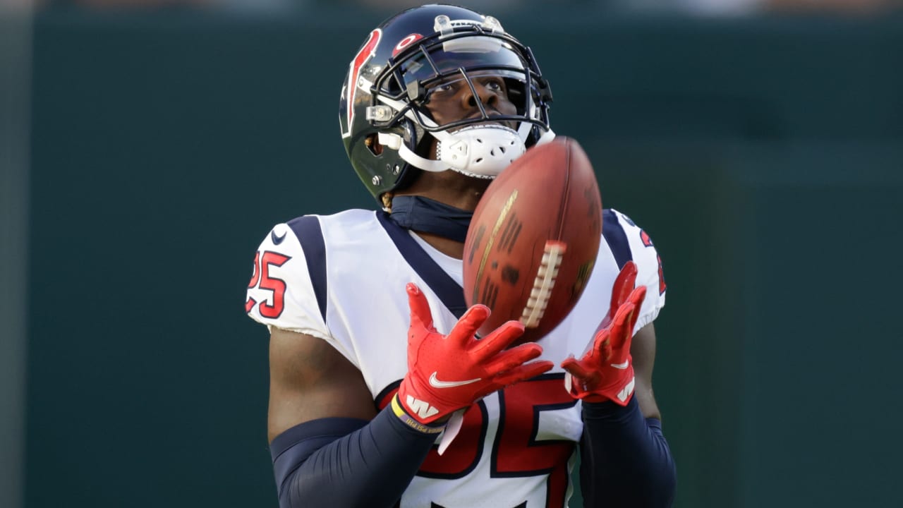 HOUSTON, TX - AUGUST 01: Houston Texans cornerback Desmond King II (25)  runs through defensive drills during the Houston Texans Training Camp  session at Houston Methodist Training Center adjacent to NRG Stadium