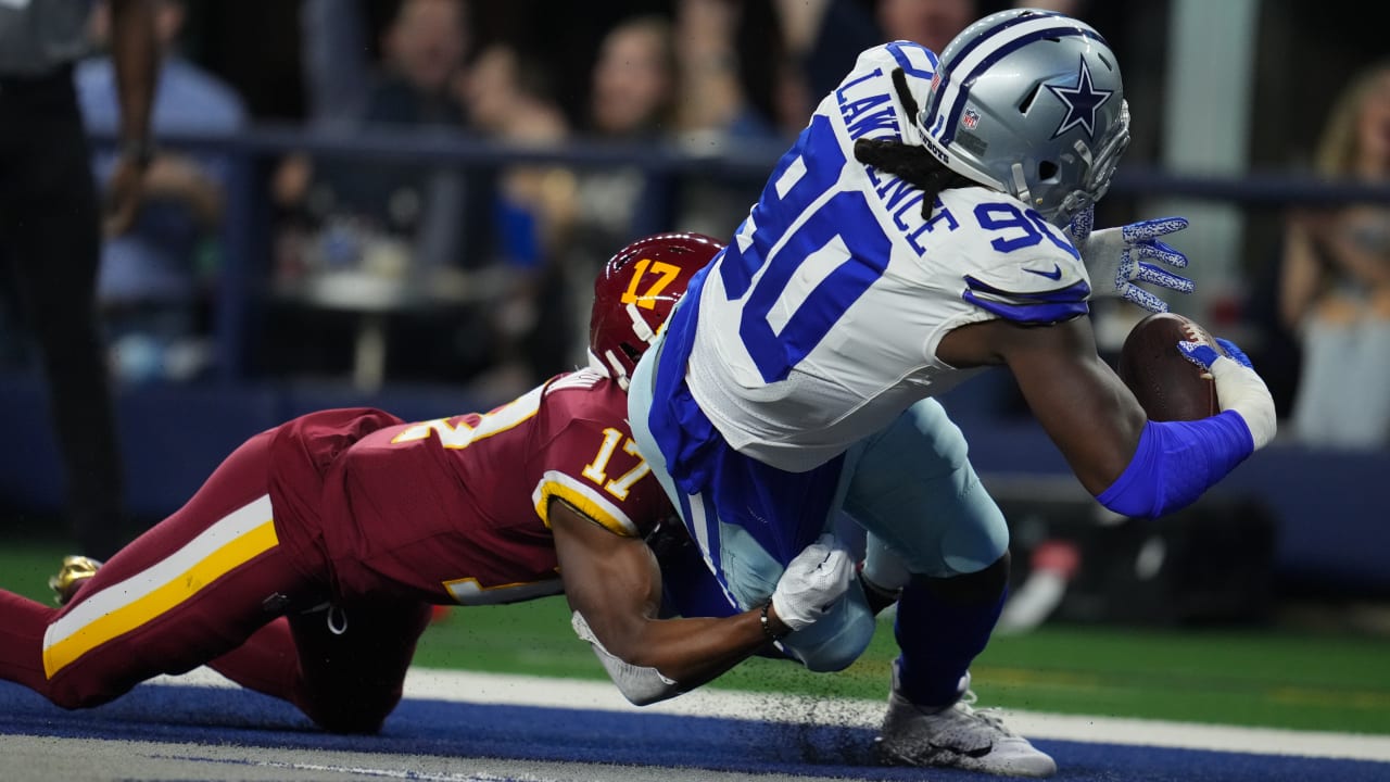 Dallas Cowboys defensive end DeMarcus Lawrence (90) is seen during an NFL  football game against the New York Giants, Thursday, Nov. 24, 2022, in  Arlington, Texas. Dallas won 28-20. (AP Photo/Brandon Wade