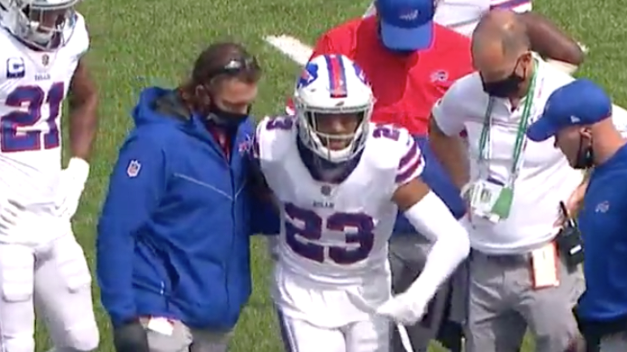 Buffalo Bills defensive back Micah Hyde limps off field with apparent