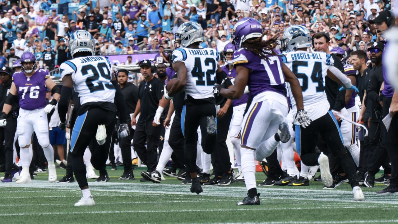 Carolina Panthers safety Sam Franklin Jr. (42) warms up before the