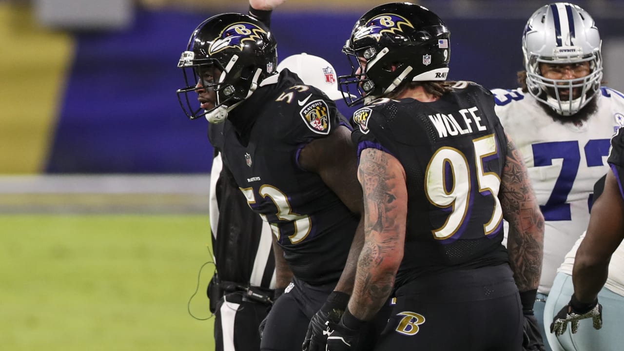 Baltimore, United States. 12th Jan, 2020. Baltimore Ravens defensive end  Jihad Ward (53) reacts on the sideline during the third quarter of a  division playoff game against the Tennessee Titans at M&T