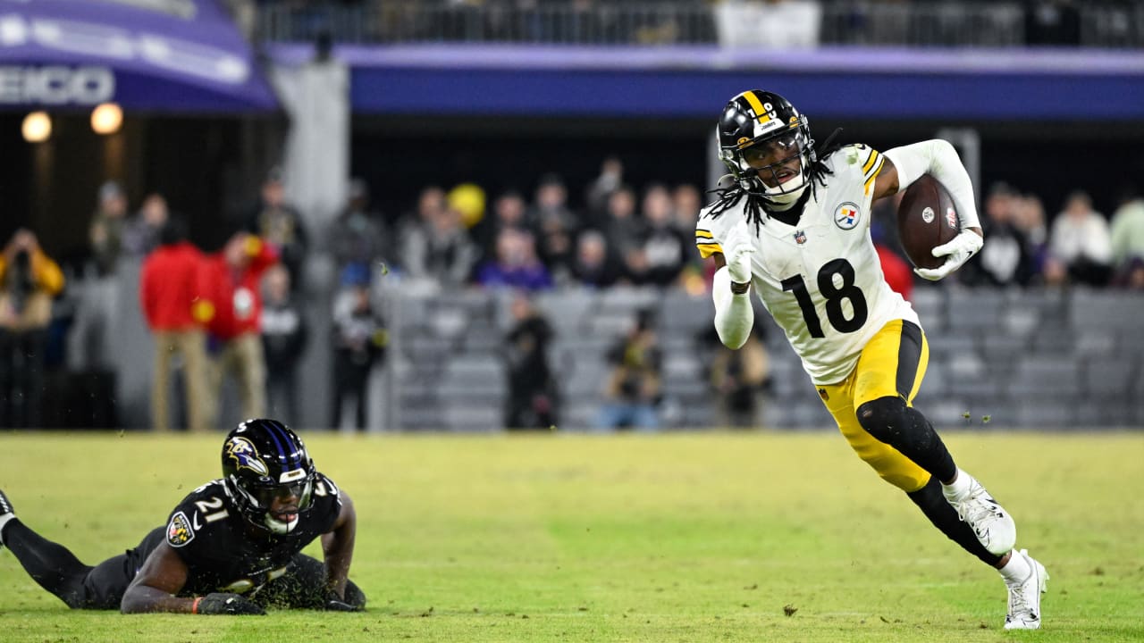 Pittsburgh Steelers wide receiver Diontae Johnson runs against the Tampa  Bay Buccaneers during an NFL football game at Acrisure Stadium, Sunday, Oct.  16, 2022 in Pittsburgh. (Winslow Townson/AP Images for Panini Stock