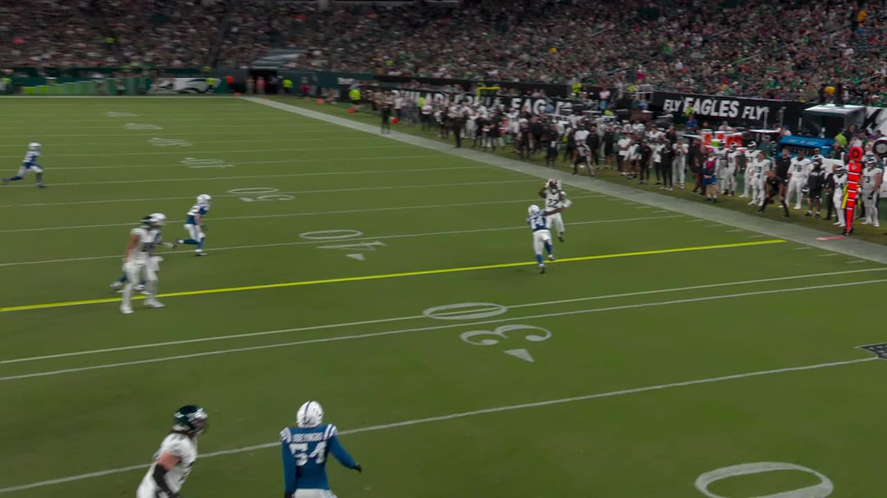 Philadelphia Eagles quarterback Tanner McKee layers a 14yard pass