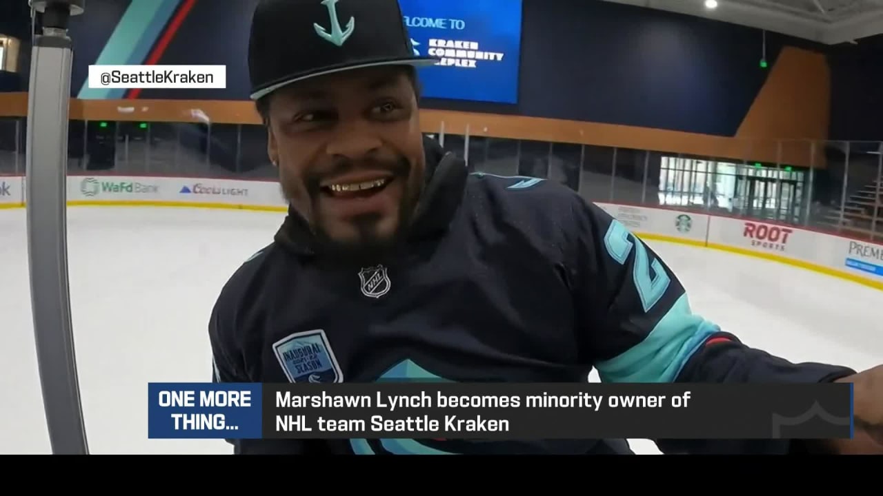 Former running back Marshawn Lynch drives Zamboni after announcement of  being a minority owner for Seattle Kraken