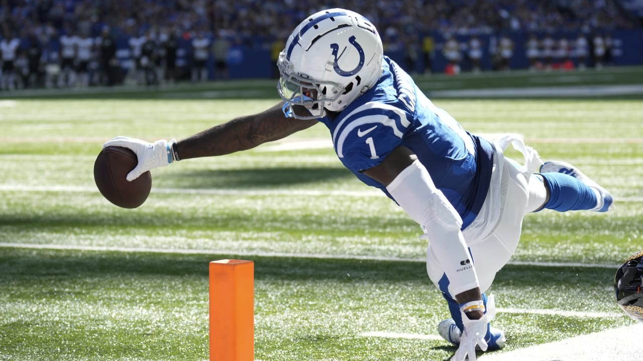 Indianapolis Colts wide receiver Parris Campbell's pylon-reaching