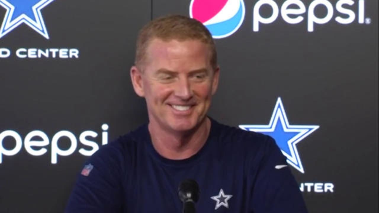 Dallas Cowboys head coach Jason Garrett tries to speak &hellip;