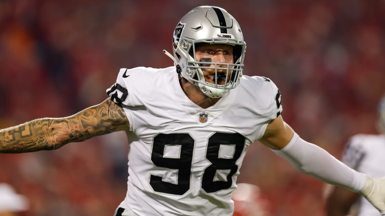 Las Vegas Raiders defensive lineman Maxx Crosby halts Kansas City Chiefs' opening drive with 13-yard sack on quarterback Patrick Mahomes