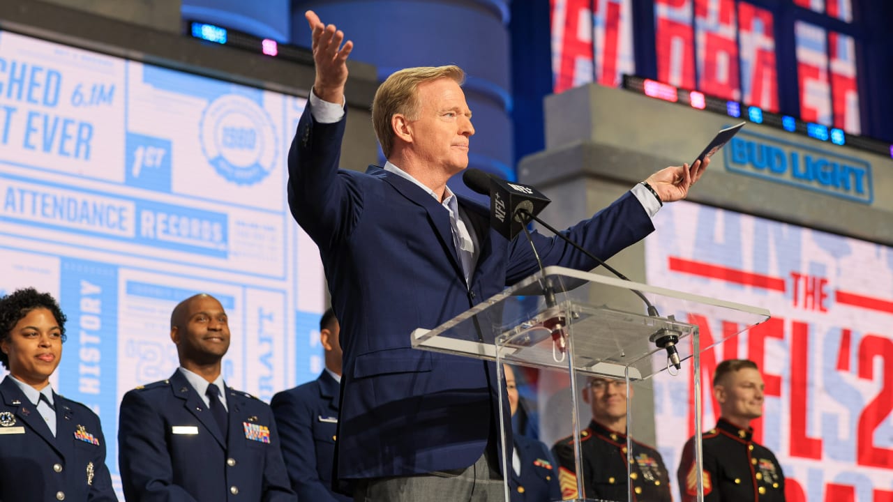 NFL commissioner Roger Goodell opens Day 3 of the 2023 NFL Draft